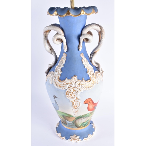 50 - A RARE 19TH CENTURY AUSTRIAN FISCHER & MEIG PIRKENHAMMER PORCELAIN VASE with serpent handles, painte... 