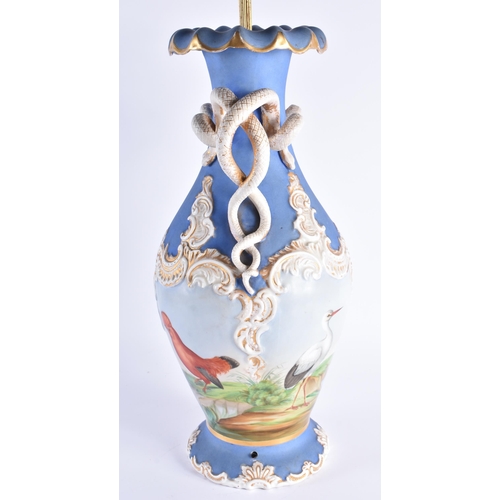 50 - A RARE 19TH CENTURY AUSTRIAN FISCHER & MEIG PIRKENHAMMER PORCELAIN VASE with serpent handles, painte... 