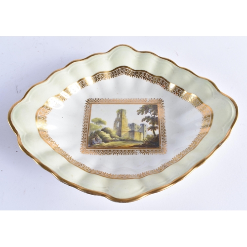 509 - AN EARLY 19TH CENTURY DERBY PORCELAIN DISH painted with a view of Carlisle. 28 cm x 20 cm.