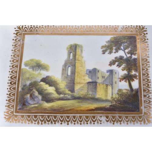 509 - AN EARLY 19TH CENTURY DERBY PORCELAIN DISH painted with a view of Carlisle. 28 cm x 20 cm.