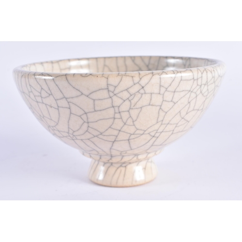 51 - AN ENGLISH STUDIO POTTERY CRACKLE GLAZED CHINESE STYLE CONICAL BOWL. 13 cm diameter.