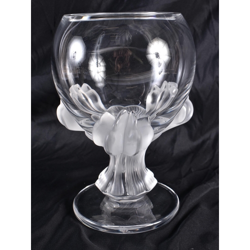 514 - A LARGE LALIQUE GLASS VASE. 22 cm x 14 cm.