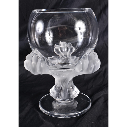 514 - A LARGE LALIQUE GLASS VASE. 22 cm x 14 cm.