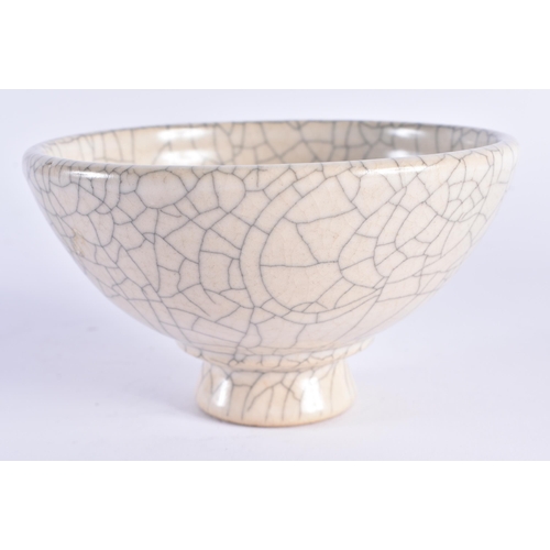 51 - AN ENGLISH STUDIO POTTERY CRACKLE GLAZED CHINESE STYLE CONICAL BOWL. 13 cm diameter.