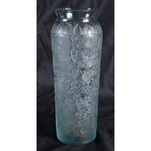 517 - A LALIQUE BLUE GLASS VASE. 18 cm high.