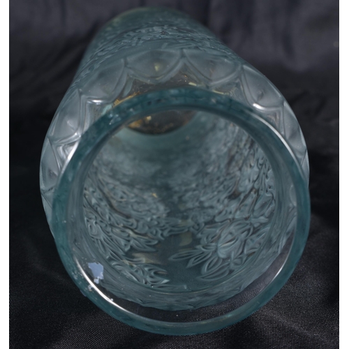 517 - A LALIQUE BLUE GLASS VASE. 18 cm high.