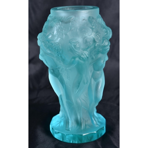 518 - A CZECH BLUE GLASS NUDE WOMEN VASE. 13 cm high.