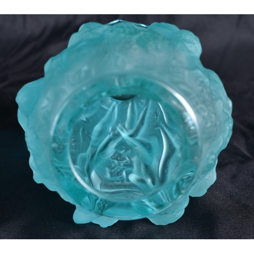 518 - A CZECH BLUE GLASS NUDE WOMEN VASE. 13 cm high.