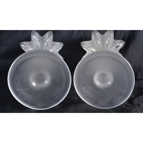 523 - A LARGE PAIR OF LALIQUE GLASS VASES. 35 cm high.