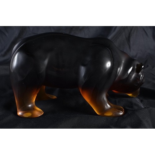 524 - A LALIQUE SMOKEY GLASS POLAR BEAR. 17 cm wide.