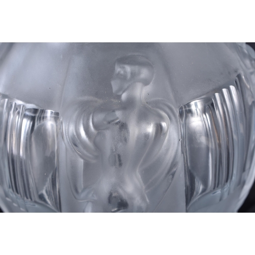 536 - A LALIQUE GLASS NUDE VASE. 25 cm high.