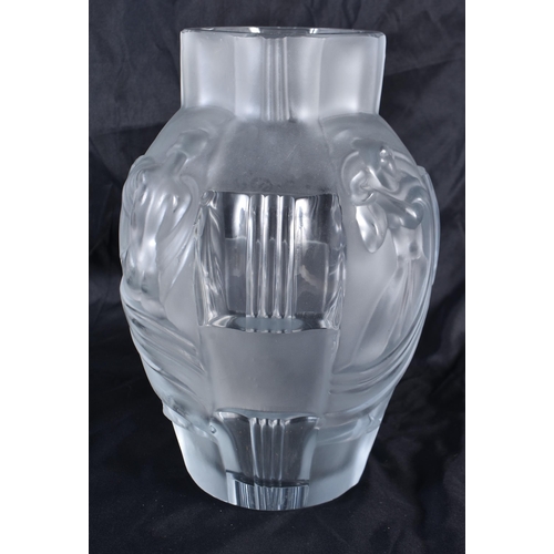 536 - A LALIQUE GLASS NUDE VASE. 25 cm high.