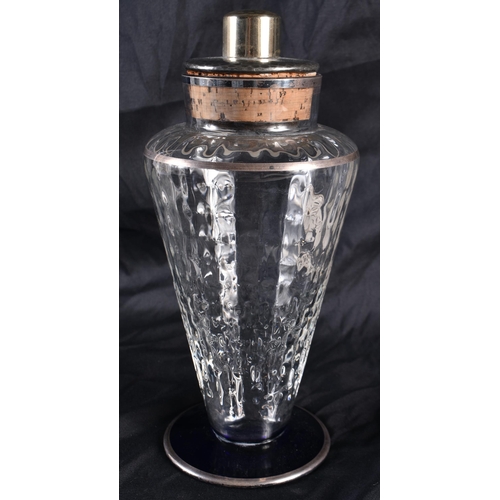 537 - AN ART DECO ENAMELLED GLASS COCKTAIL SHAKER. 24 cm high.