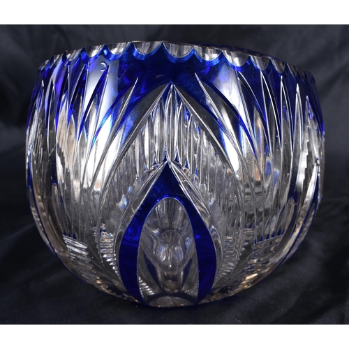 540 - A BOHEMIAN BLUE FLASH GLASS BOWL. 23 cm wide.