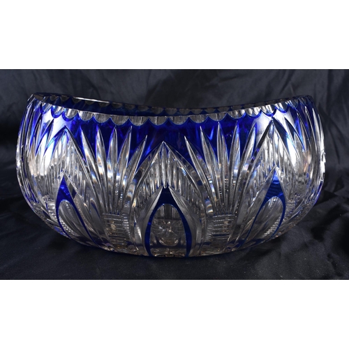 540 - A BOHEMIAN BLUE FLASH GLASS BOWL. 23 cm wide.