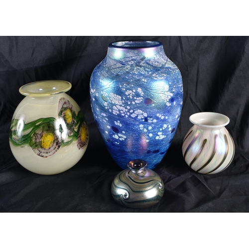 543 - FOUR ART GLASS VASES. Largest 24 cm high. (4)