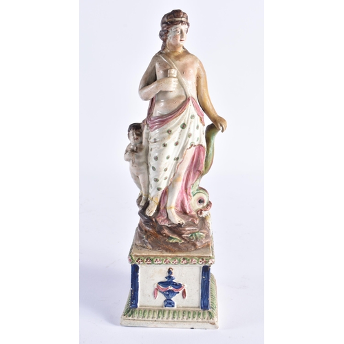 546 - AN EARLY 19TH CENTURY ENGLISH PEARLWARE FIGURE OF A FEMALE. 27 cm high.