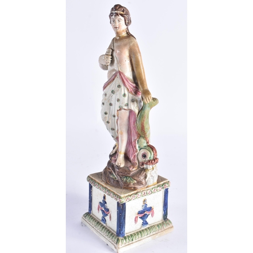 546 - AN EARLY 19TH CENTURY ENGLISH PEARLWARE FIGURE OF A FEMALE. 27 cm high.