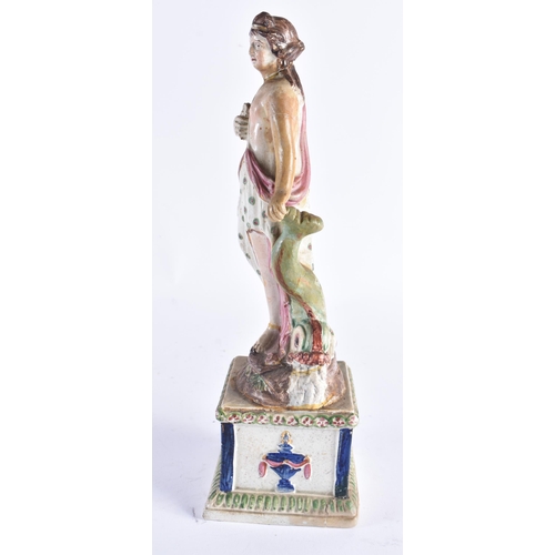 546 - AN EARLY 19TH CENTURY ENGLISH PEARLWARE FIGURE OF A FEMALE. 27 cm high.