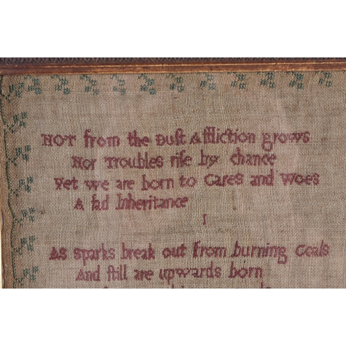 5 - A MID 18TH CENTURY FRAMED SAMPLER POEM C1756 by Susanna Braddon. 38 cm x 24 cm.