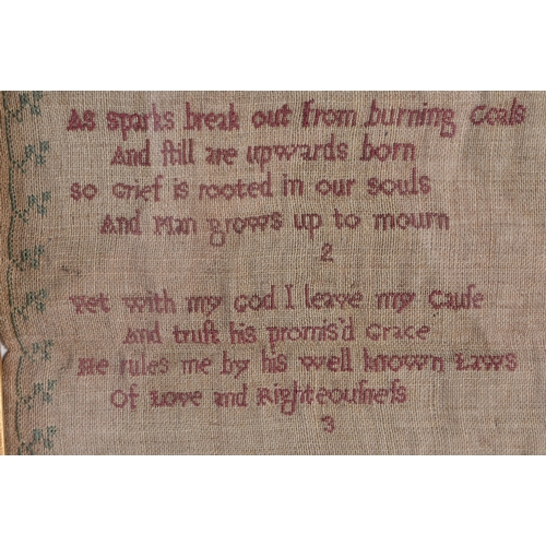 5 - A MID 18TH CENTURY FRAMED SAMPLER POEM C1756 by Susanna Braddon. 38 cm x 24 cm.