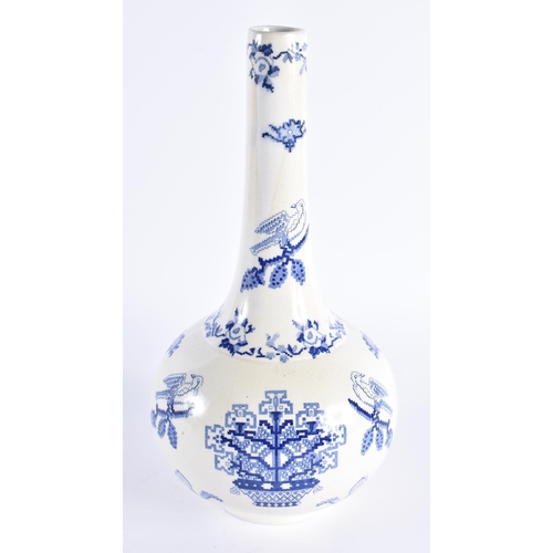 59 - A RARE VICTORIAN STAFFORDSHIRE POTTERY VASE printed with Sampler designs. 31 cm high.