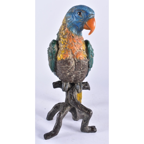 597 - A CONTINENTAL COLD PAINTED BRONZE PARROT. 28 cm high.