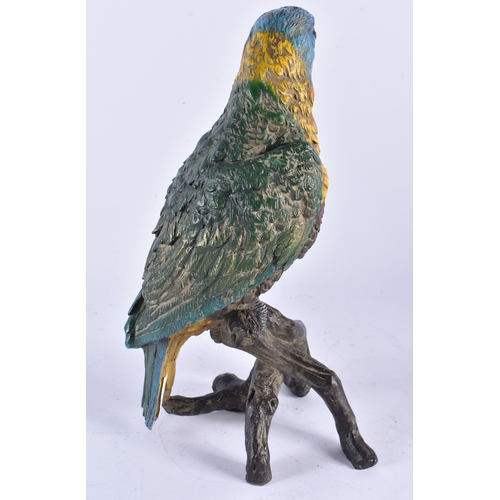 597 - A CONTINENTAL COLD PAINTED BRONZE PARROT. 28 cm high.