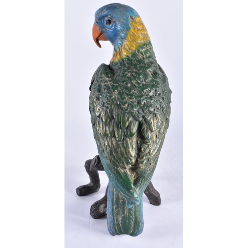 597 - A CONTINENTAL COLD PAINTED BRONZE PARROT. 28 cm high.