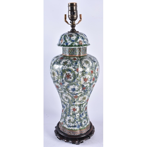 598 - A CONTINENTAL CHINESE STYLE COUNTRY HOUSE LAMP. 50 cm high.