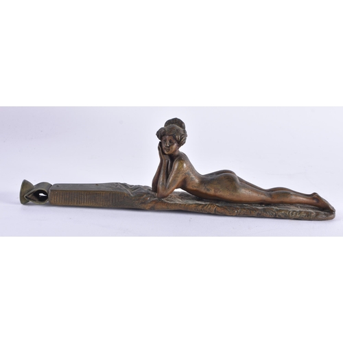 613 - AN ART DECO AUSTRIAN FRENCH EROTIC BRONZE CHEROOT CUTTER. 22 cm long.