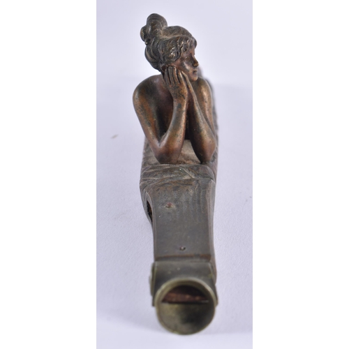 613 - AN ART DECO AUSTRIAN FRENCH EROTIC BRONZE CHEROOT CUTTER. 22 cm long.