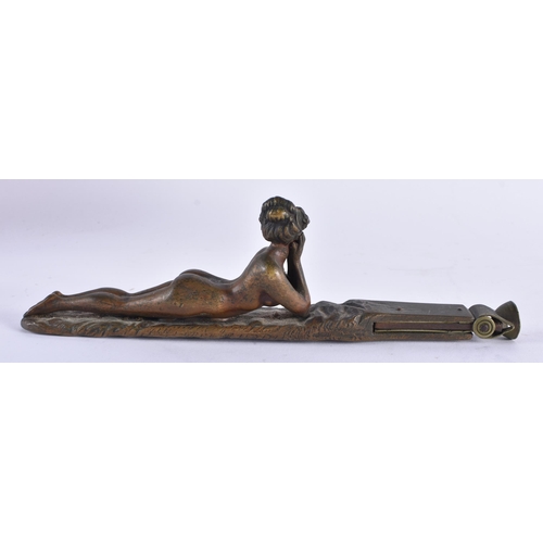 613 - AN ART DECO AUSTRIAN FRENCH EROTIC BRONZE CHEROOT CUTTER. 22 cm long.