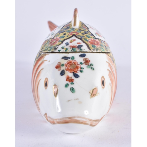 614 - A LATE 19TH CENTURY FRENCH CHANTILLY STYLE PORCELAIN FISH BOX AND COVER. 23 cm wide.