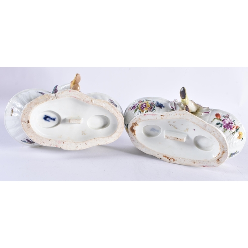 616 - A PAIR OF 19TH CENTURY GERMAN PORCELAIN FIGURAL SALTS painted with insects and flowers. 13 cm x 15 c... 