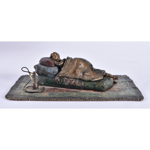 619 - AN AUSTRIAN COLD PAINTED BRONZE EROTIC SLEEPING FEMALE FIGURE. 15 cm x 9 cm.