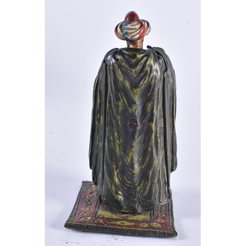 621 - AN AUSTRIAN COLD PAINTED BRONZE EROTIC FIGURE modelled as an Arabic male with a cat. 11 cm high.