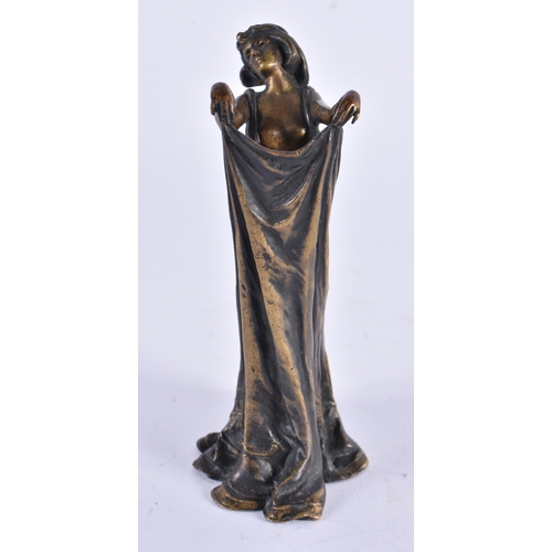 631 - A LATE 19TH CENTURY AUSTRIAN COLD PAINTED BRONZE GIRL modelled holding aloft her dress. 13 cm high.