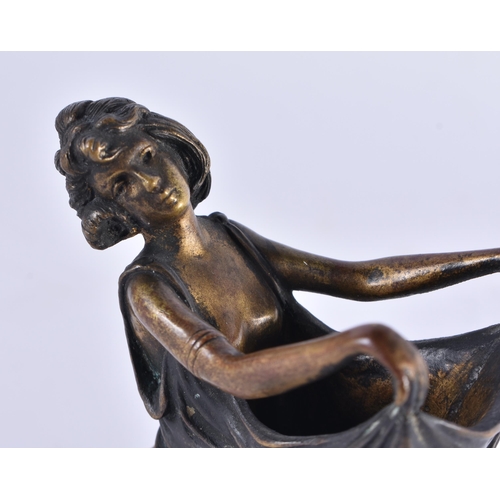 631 - A LATE 19TH CENTURY AUSTRIAN COLD PAINTED BRONZE GIRL modelled holding aloft her dress. 13 cm high.