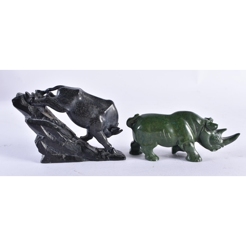 636 - TWO CARVED STONE ANIMALS. Largest 6.5 cm x 9.25 cm. (2)