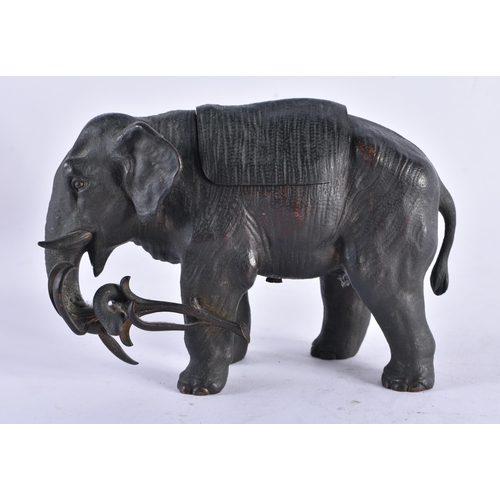 637 - A 19TH CENTURY EUROPEAN BRONZE ELEPHANT INKWELL. 15 cm wide.