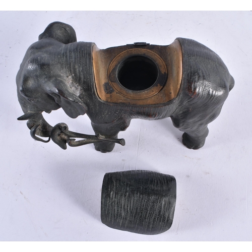 637 - A 19TH CENTURY EUROPEAN BRONZE ELEPHANT INKWELL. 15 cm wide.