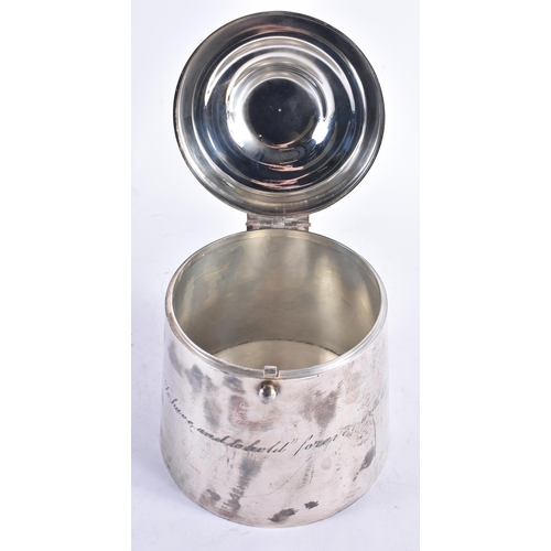 646 - A RARE ANTIQUE SILVER PLATED BISCUIT BARREL AND COVER formed as a weight. 22 cm high inc handle.