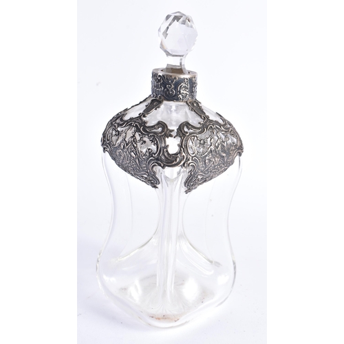 648 - AN ANTIQUE CONTINENTAL SILVER MOUNTED HOUR GLASS DECANTER AND STOPPER. 23 cm high.