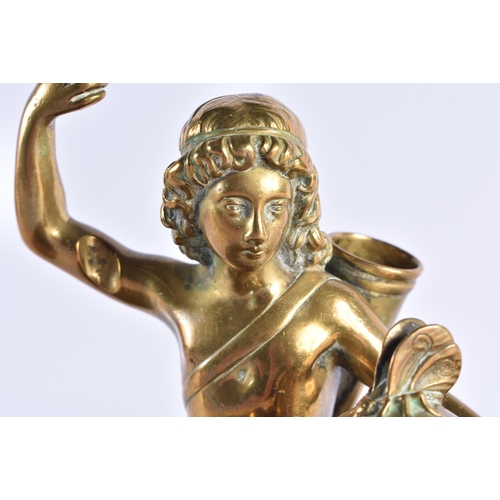 65 - A LARGE 19TH CENTURY EUROPEAN GRAND TOUR BRONZE INKWELL formed as a classical figure with arms raise... 