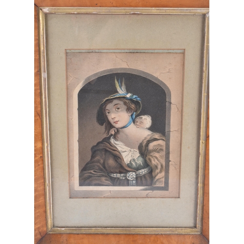 651 - A PAIR OF 19TH CENTURY ENGLISH HAND COLOURED ENGRAVINGS depicting portraits. 45 cm x 35 cm.