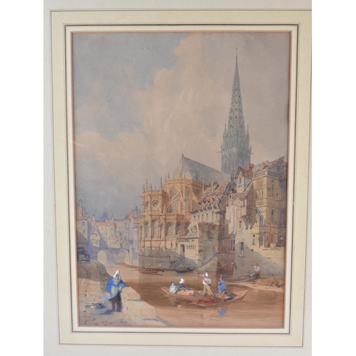 654 - Continental School (19th Century) Pair, Watercolours, Street scenes. 62 cm x 52 cm.