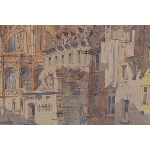 654 - Continental School (19th Century) Pair, Watercolours, Street scenes. 62 cm x 52 cm.