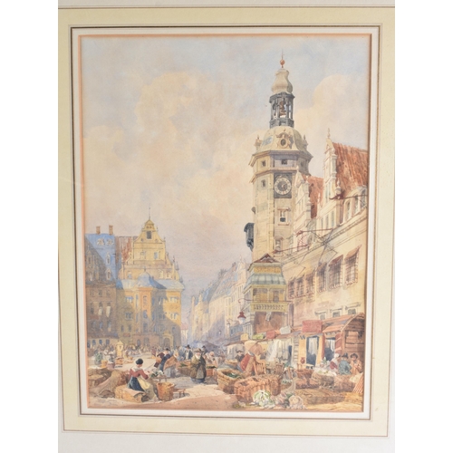 654 - Continental School (19th Century) Pair, Watercolours, Street scenes. 62 cm x 52 cm.