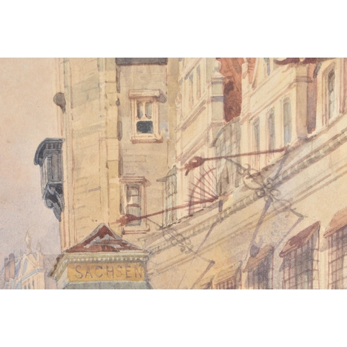 654 - Continental School (19th Century) Pair, Watercolours, Street scenes. 62 cm x 52 cm.